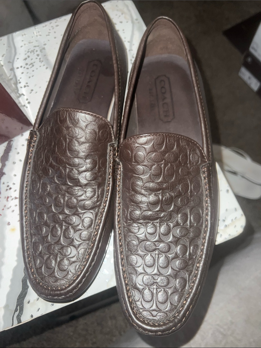 COACH Men's Embossed Leather Slip-On Loafers - Dark Brown